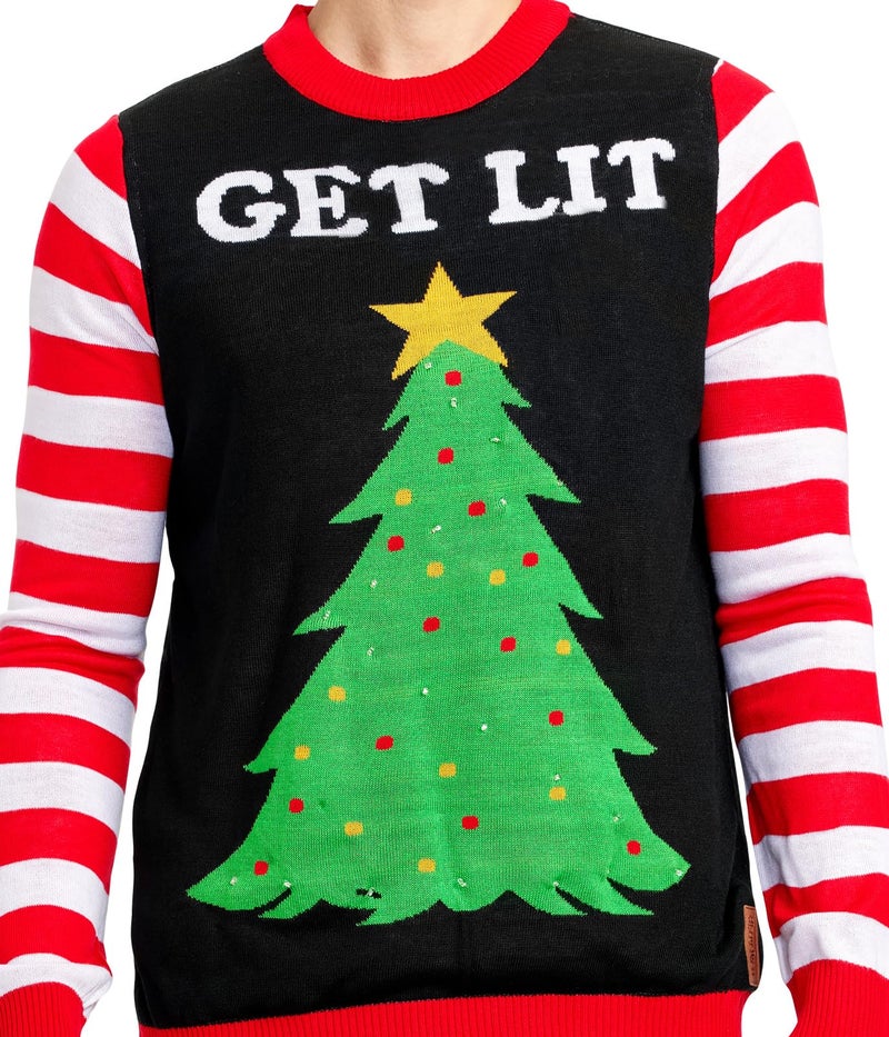 Tipsy Elves سويتر عيد الميلاد المضيء للرجال من تيبسي إلفز - أسود سويتر عيد الميلاد القبيح المضحك مقاس صغير - Image 5